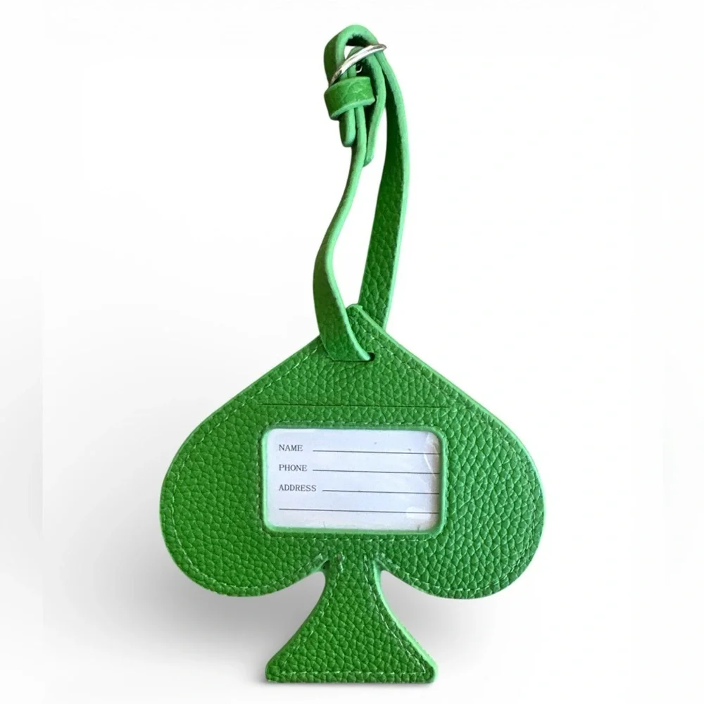 NWT Kate Spade New York Green Spade Luggage Tag Pebbled Leather Designer Travel
